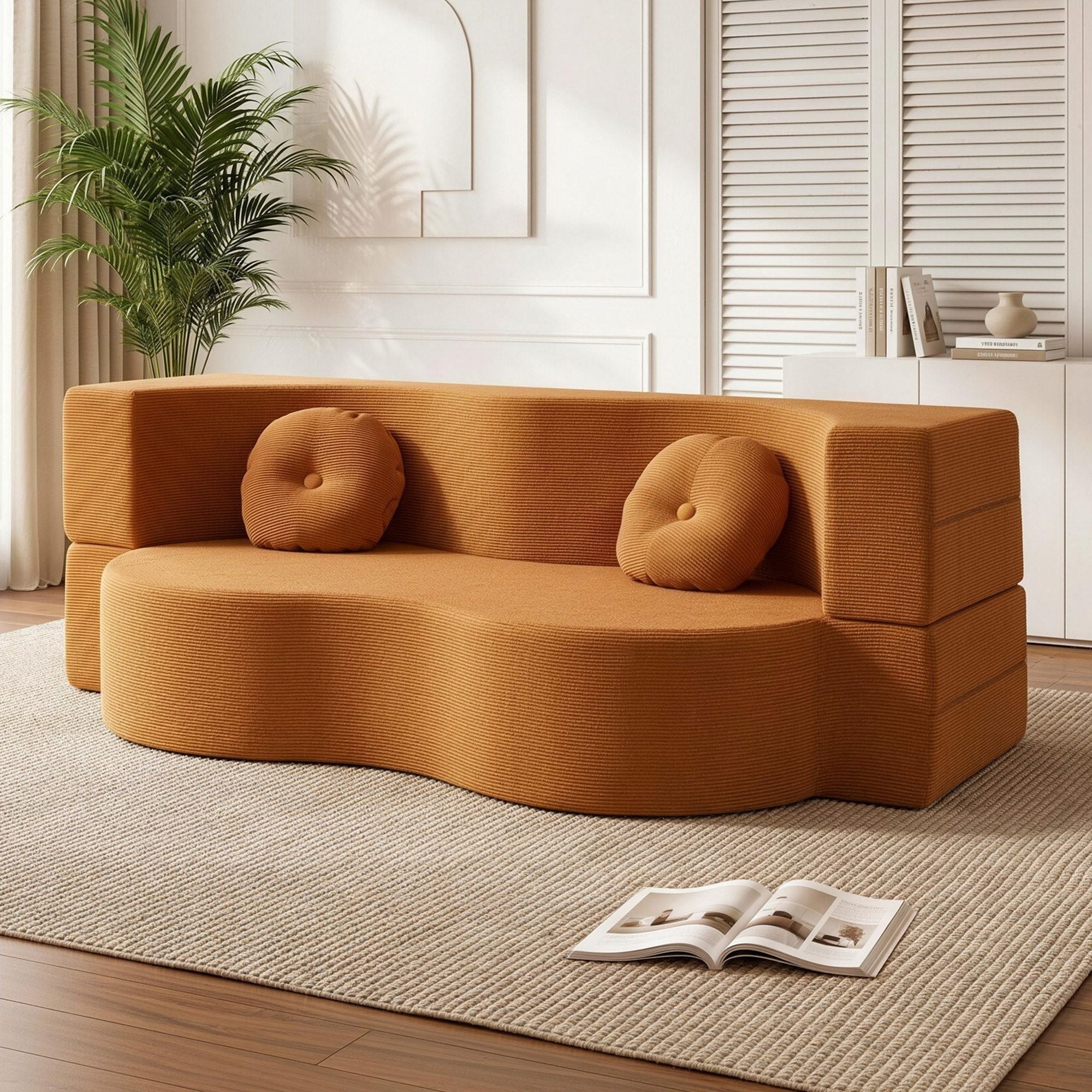 Folding Sofa Bed Floor Couch 2-in-1 Convertible Futon Loveseat Orange