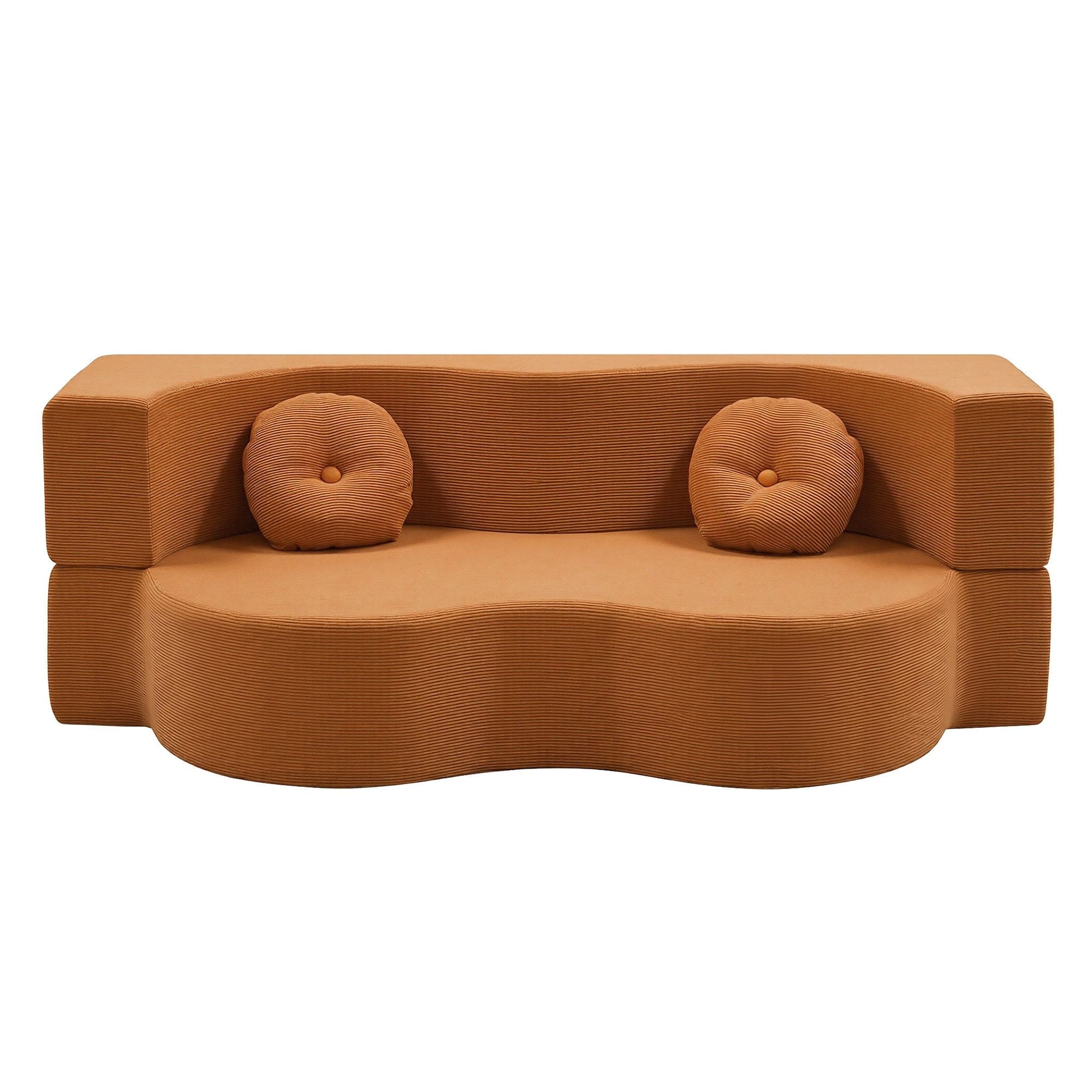 Folding Sofa Bed Floor Couch 2-in-1 Convertible Futon Loveseat Orange
