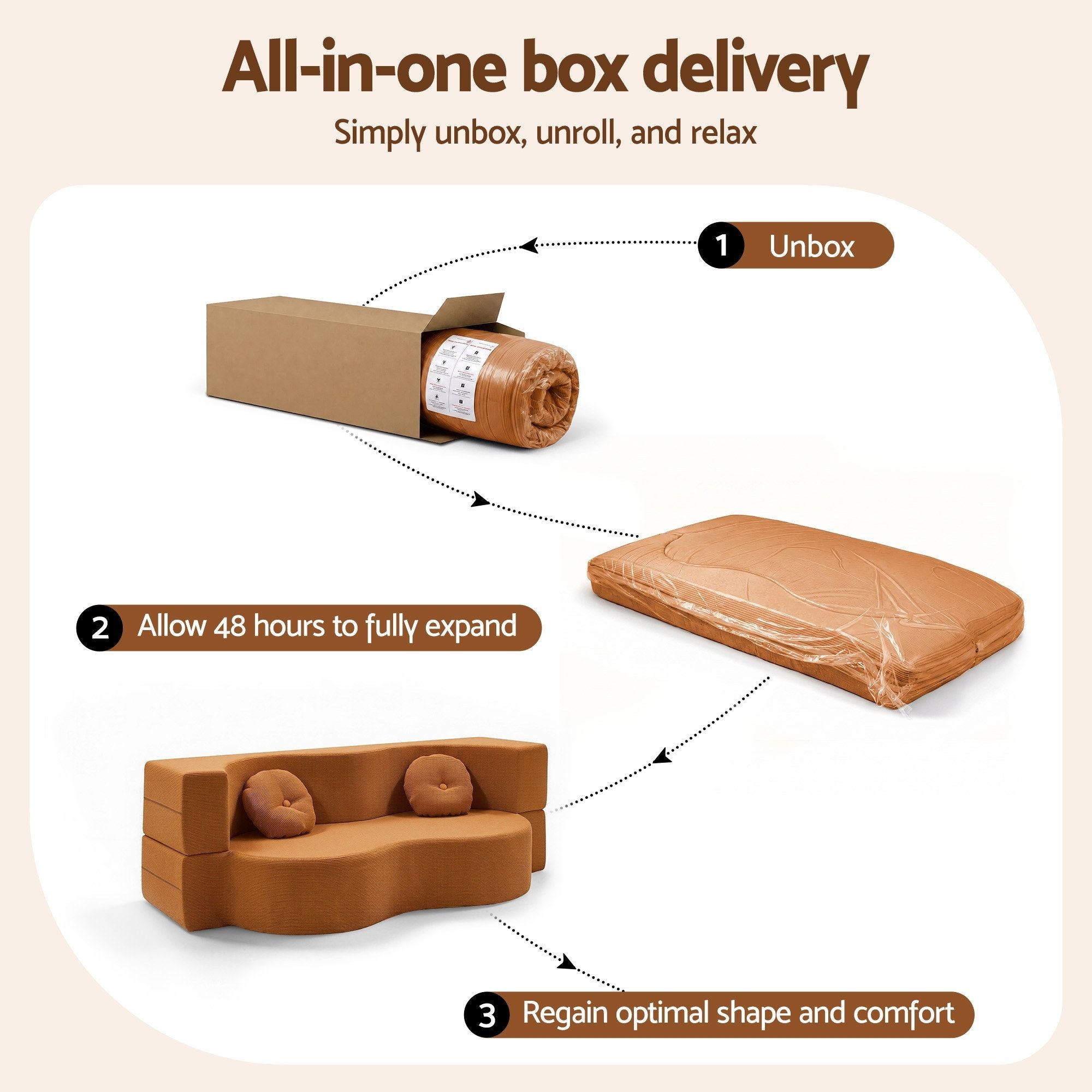 Folding Sofa Bed Floor Couch 2-in-1 Convertible Futon Loveseat Orange