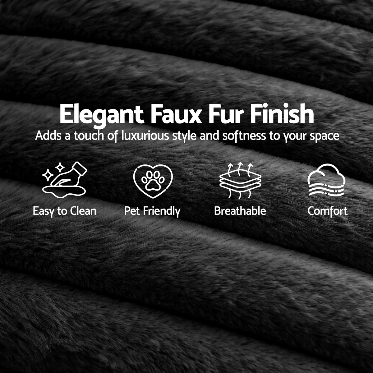 Sofa Bed Lounge Chair Single Seater with Chaise and Cup Holders - Black Faux Fur