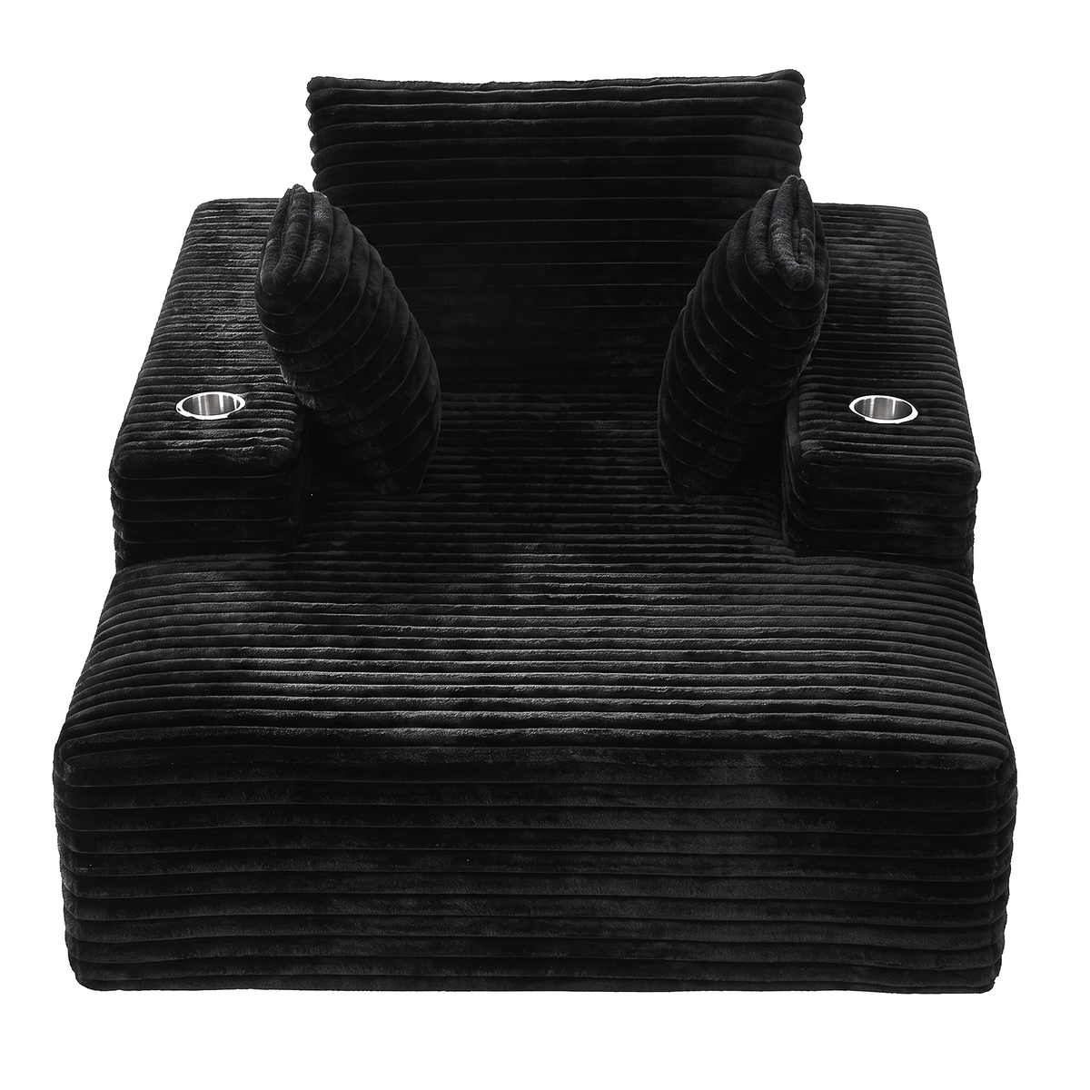 Sofa Bed Lounge Chair Single Seater with Chaise and Cup Holders - Black Faux Fur