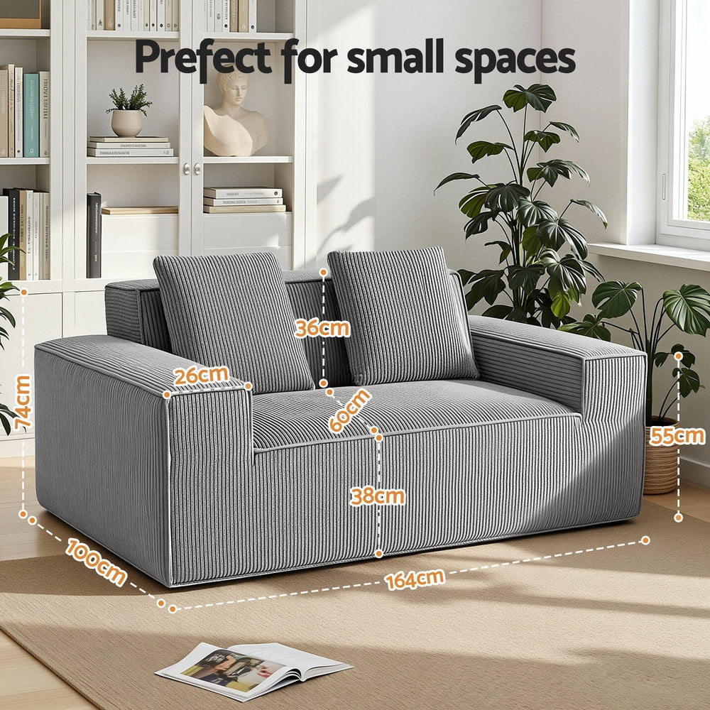 2 Seater Loveseat Sofa Bed Couch with Corduroy Fabric - Grey