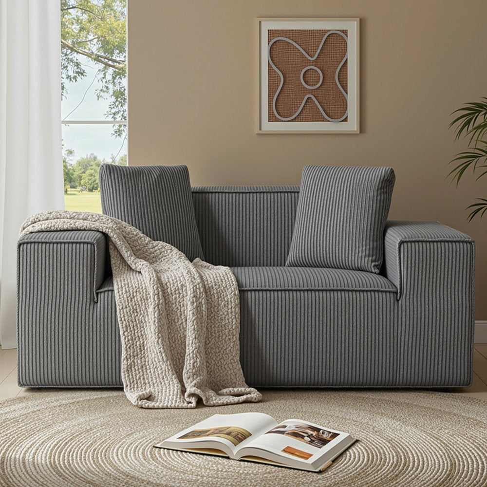 2 Seater Loveseat Sofa Bed Couch with Corduroy Fabric - Grey