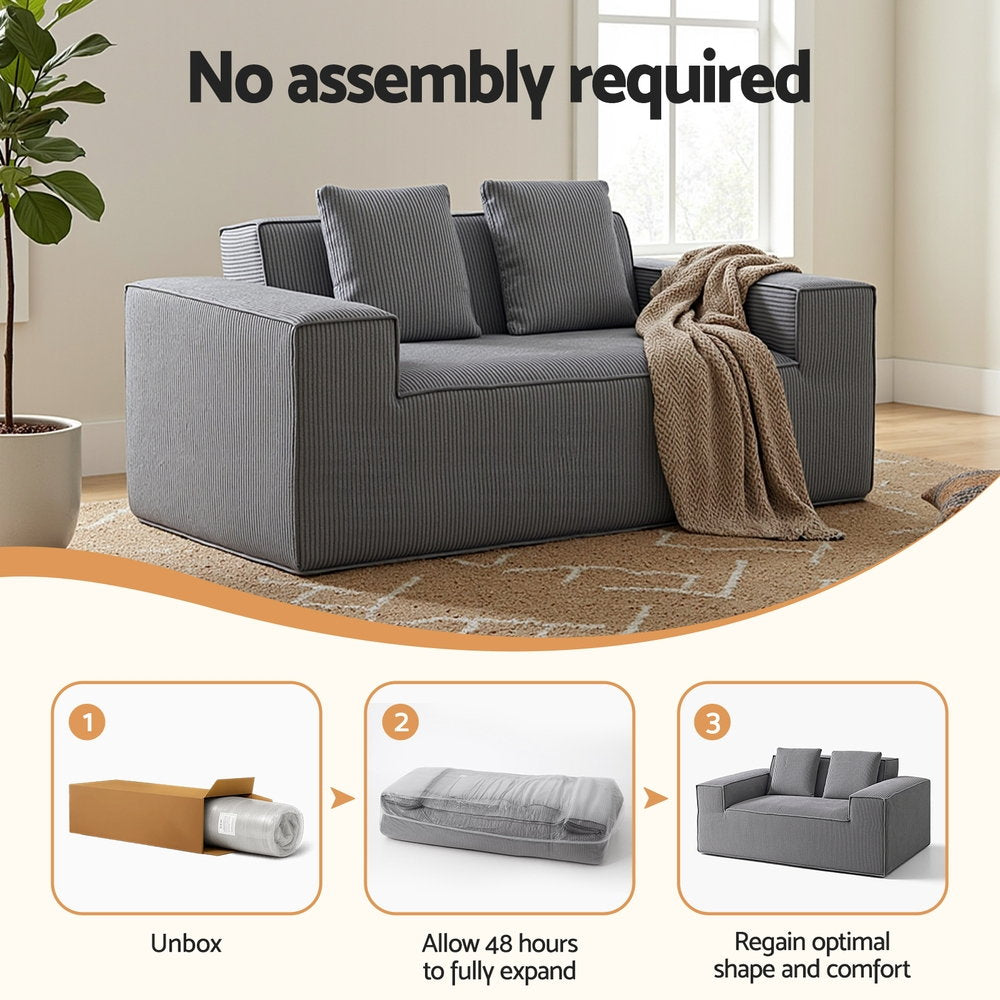 2 Seater Loveseat Sofa Bed Couch with Corduroy Fabric - Grey