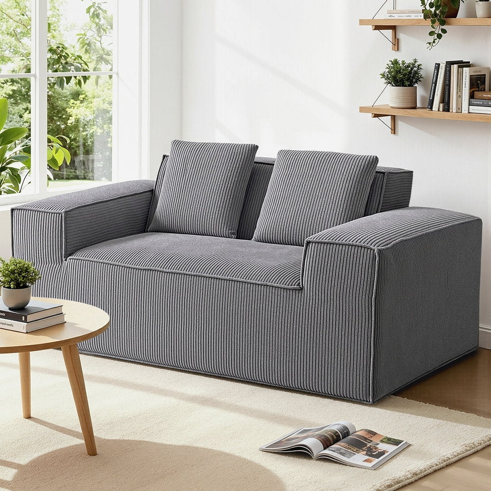 2 Seater Loveseat Sofa Bed Couch with Corduroy Fabric - Grey