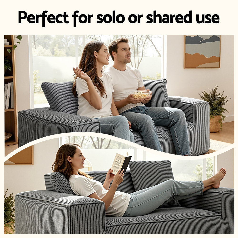 2 Seater Loveseat Sofa Bed Couch with Corduroy Fabric - Grey