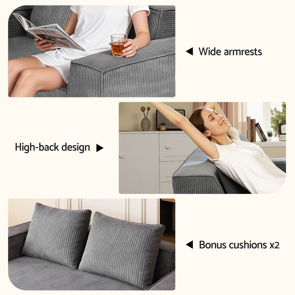 2 Seater Loveseat Sofa Bed Couch with Corduroy Fabric - Grey