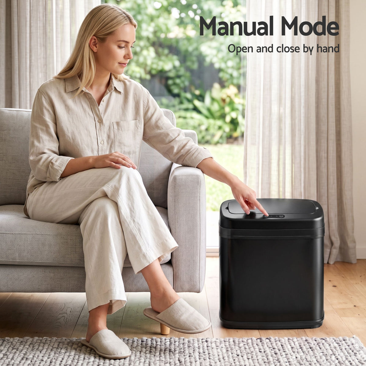 15L Motion Sensor Touchless Bin with Soft-Close Lid - Black