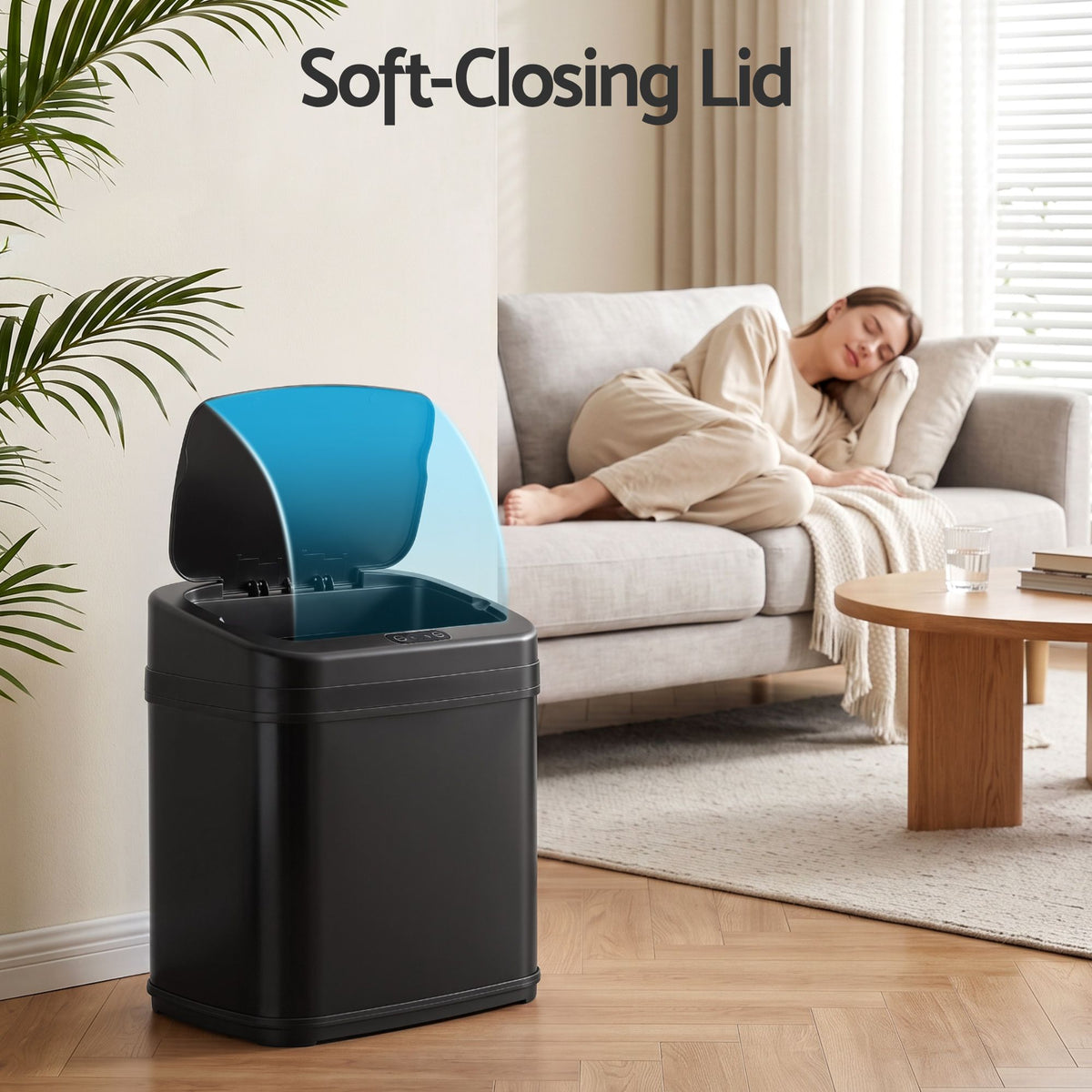 15L Motion Sensor Touchless Bin with Soft-Close Lid - Black