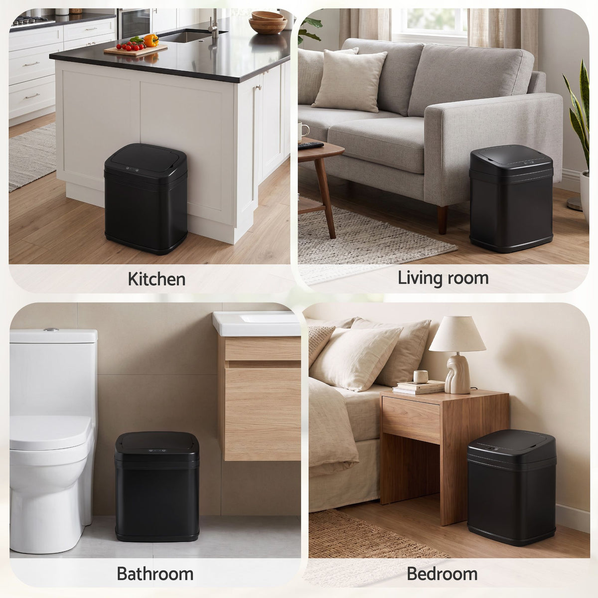 15L Motion Sensor Touchless Bin with Soft-Close Lid - Black