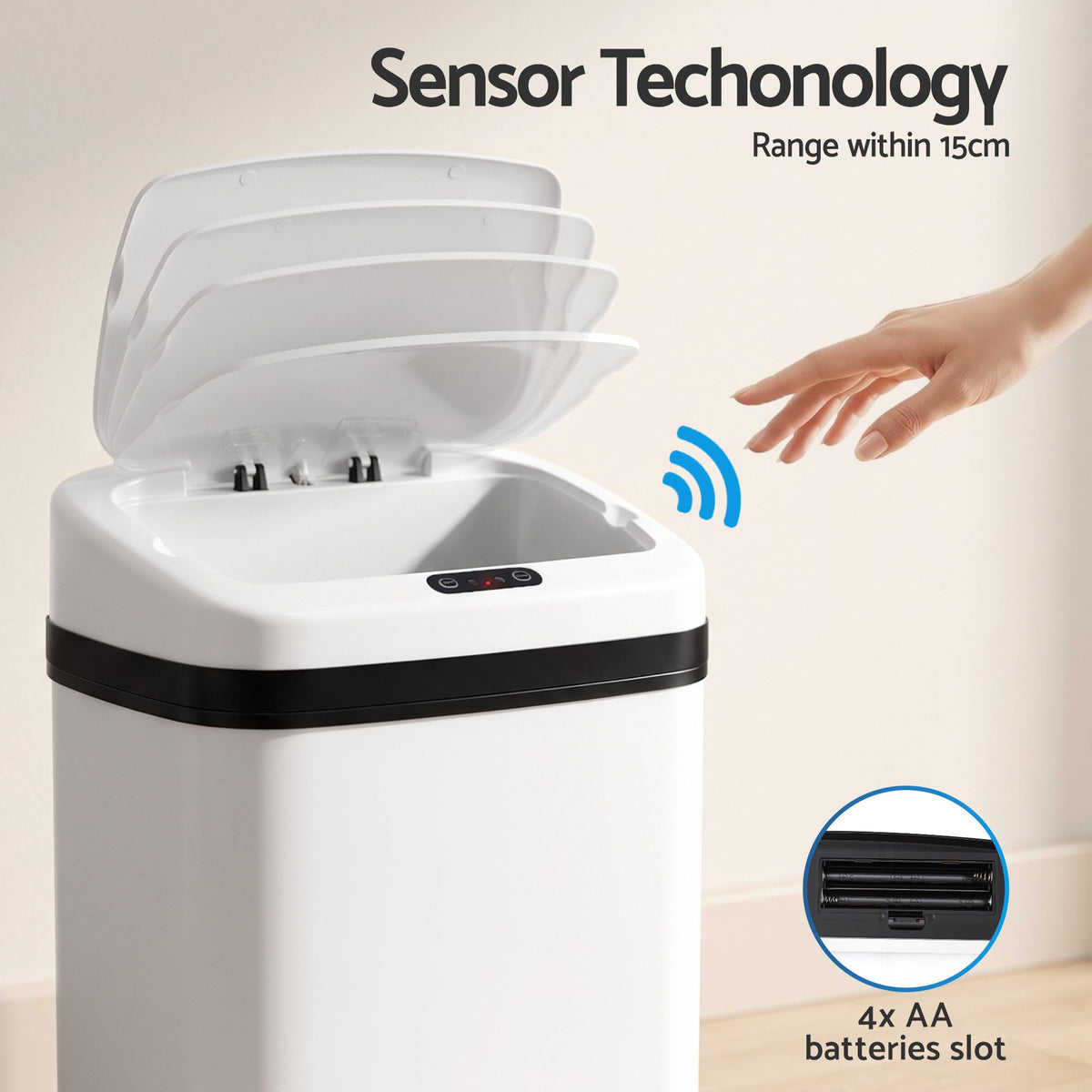 15L Motion Sensor Touchless Bin with Soft-Close Lid - White