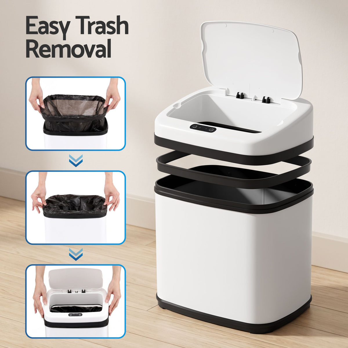 15L Motion Sensor Touchless Bin with Soft-Close Lid - White