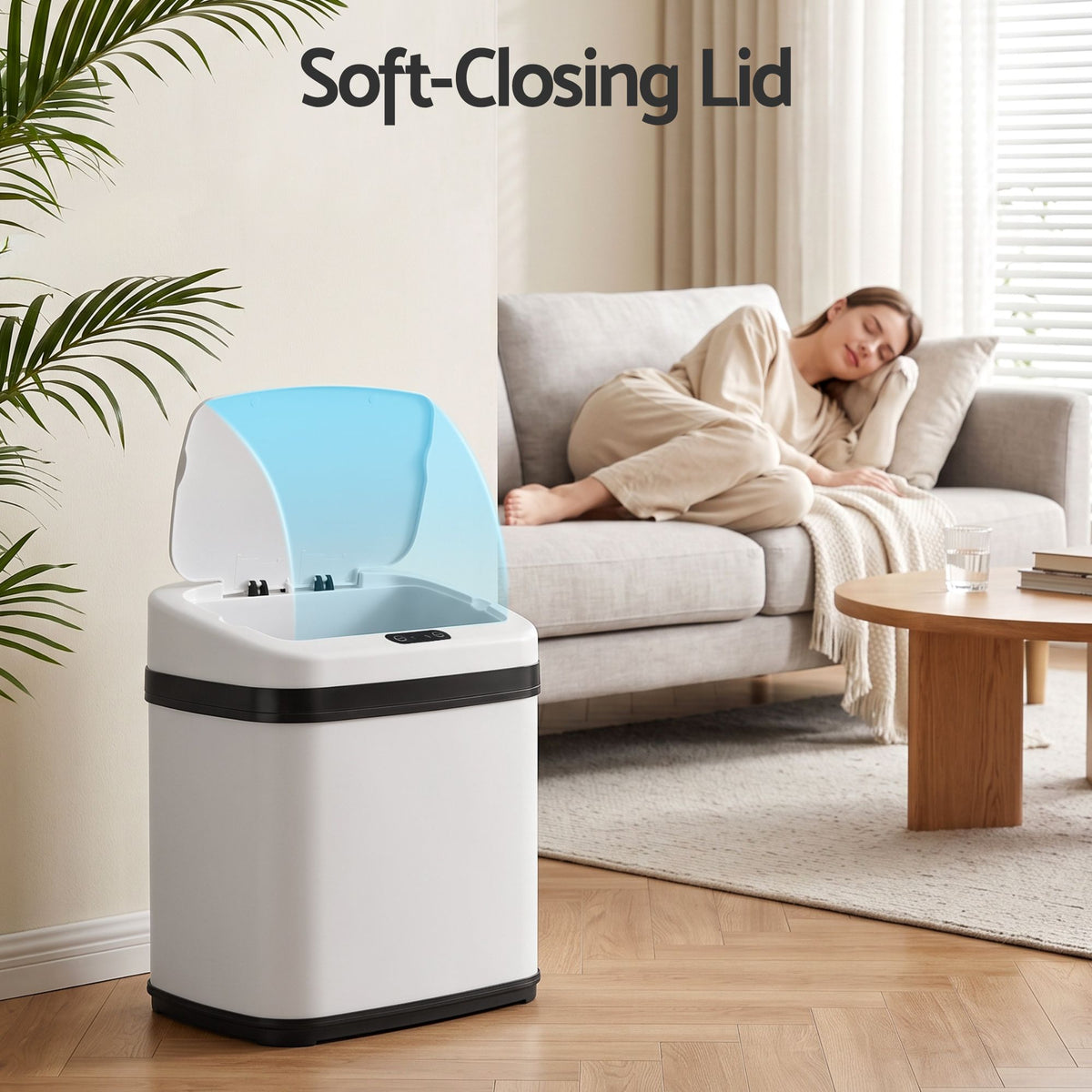 15L Motion Sensor Touchless Bin with Soft-Close Lid - White
