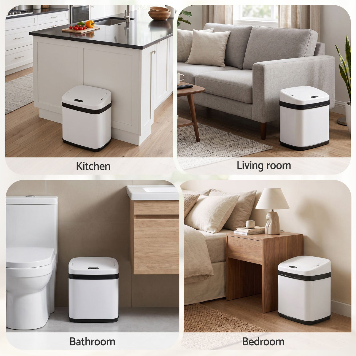 15L Motion Sensor Touchless Bin with Soft-Close Lid - White