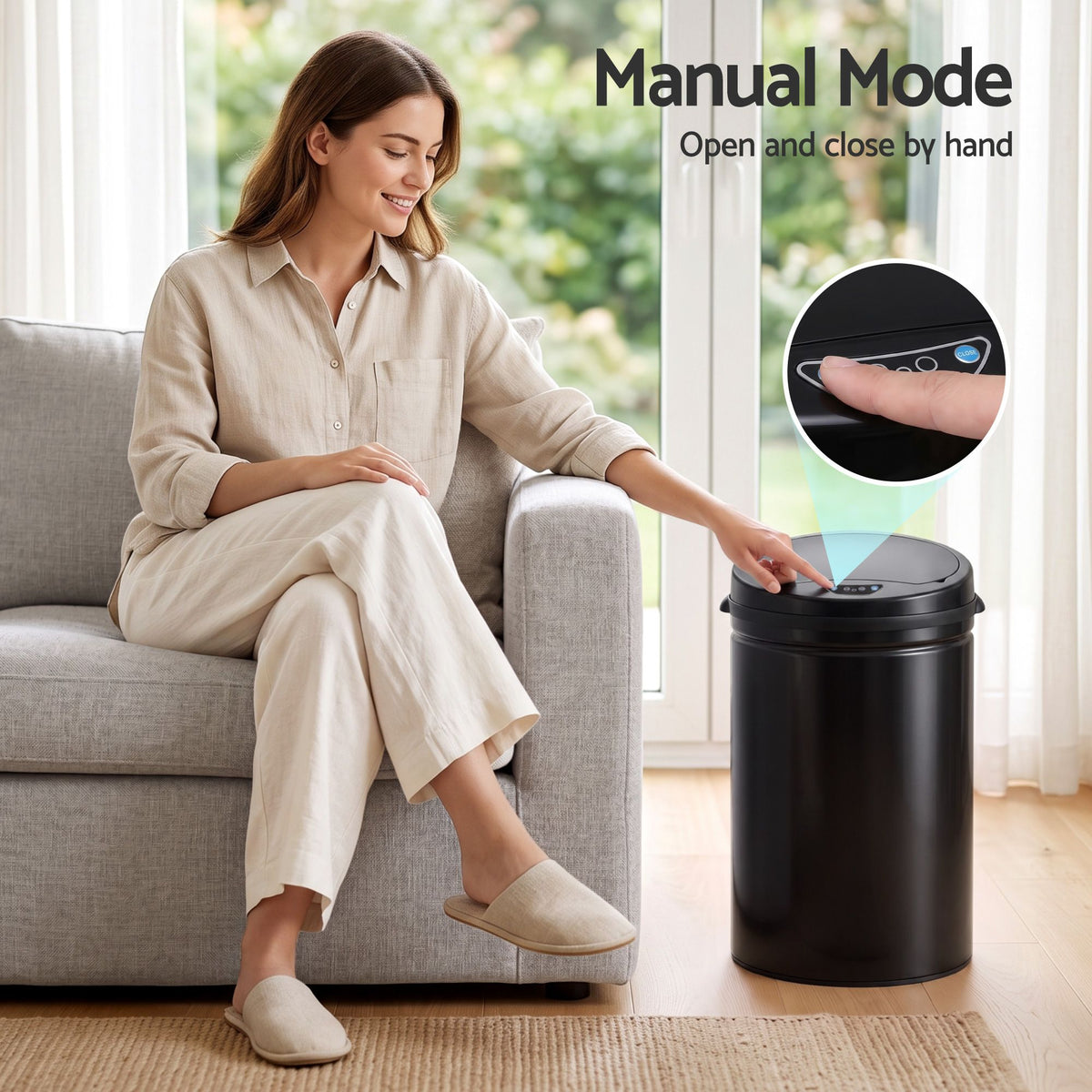 30L Automatic Sensor Touchless Bin with Manual Buttons - Black