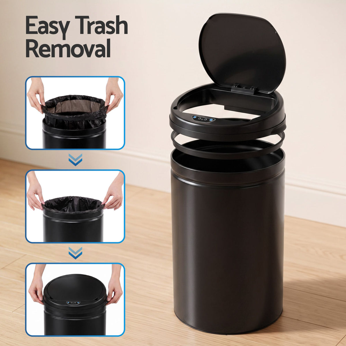 30L Automatic Sensor Touchless Bin with Manual Buttons - Black