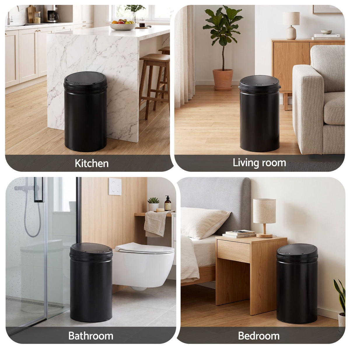 30L Automatic Sensor Touchless Bin with Manual Buttons - Black