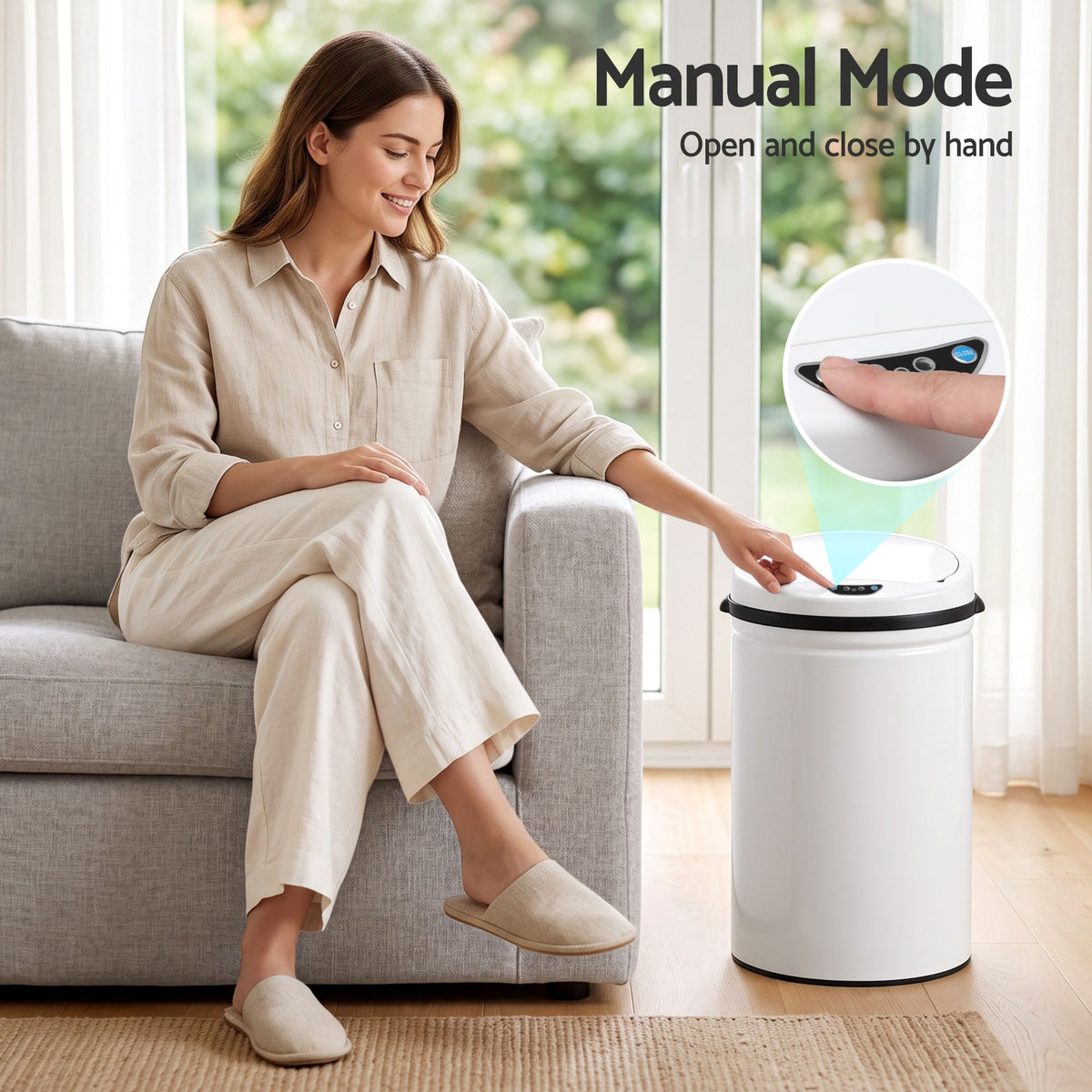30L Automatic Sensor Bin with Touchless Operation and Soft-Closing Lid - White