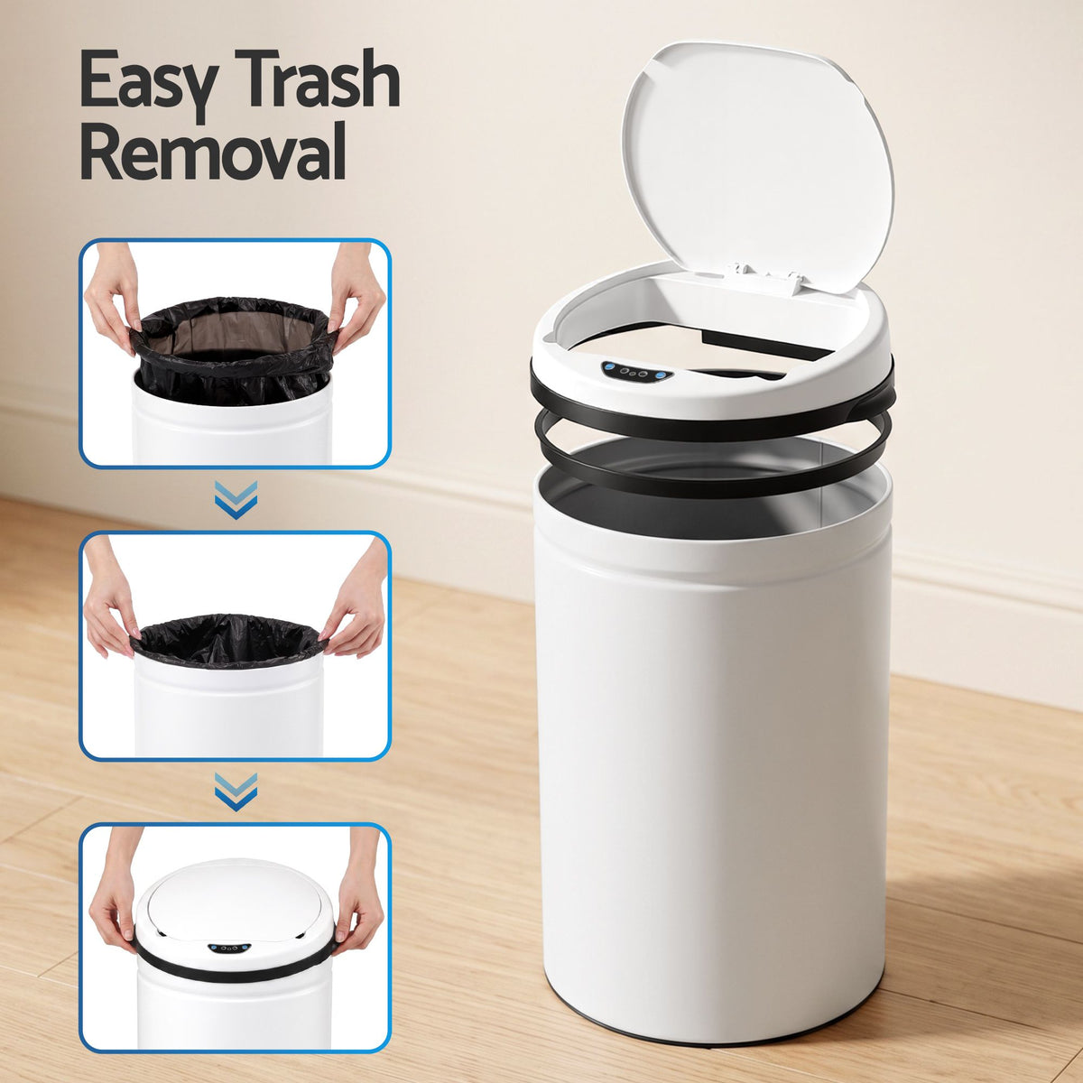 30L Automatic Sensor Bin with Touchless Operation and Soft-Closing Lid - White
