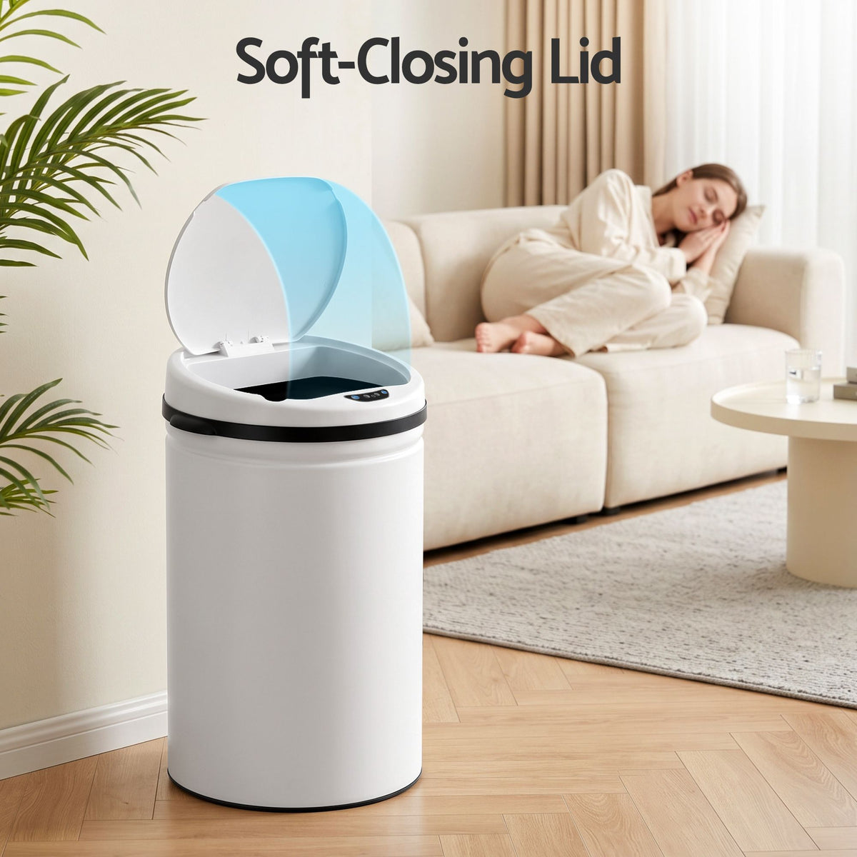 30L Automatic Sensor Bin with Touchless Operation and Soft-Closing Lid - White