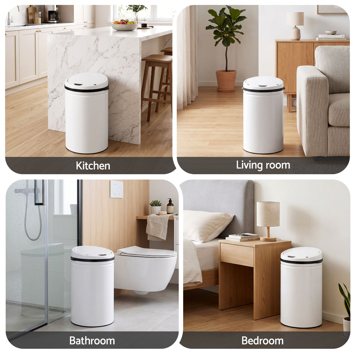 30L Automatic Sensor Bin with Touchless Operation and Soft-Closing Lid - White