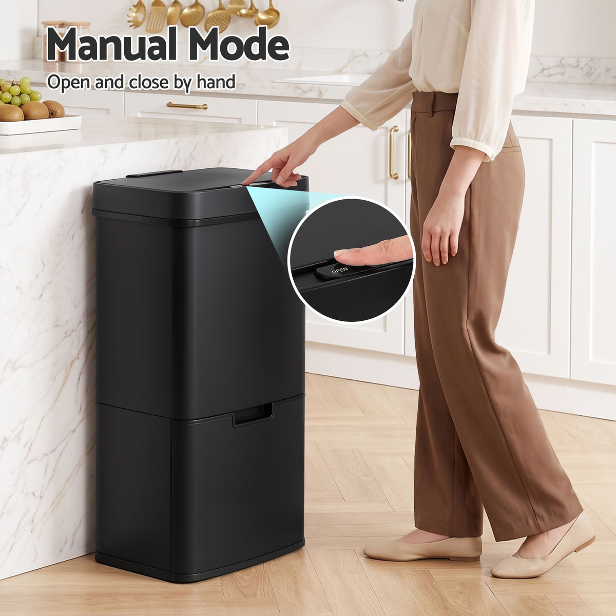 72L Sensor Bin 4-in-1 Compartment Stainless Steel Trash Can - Black