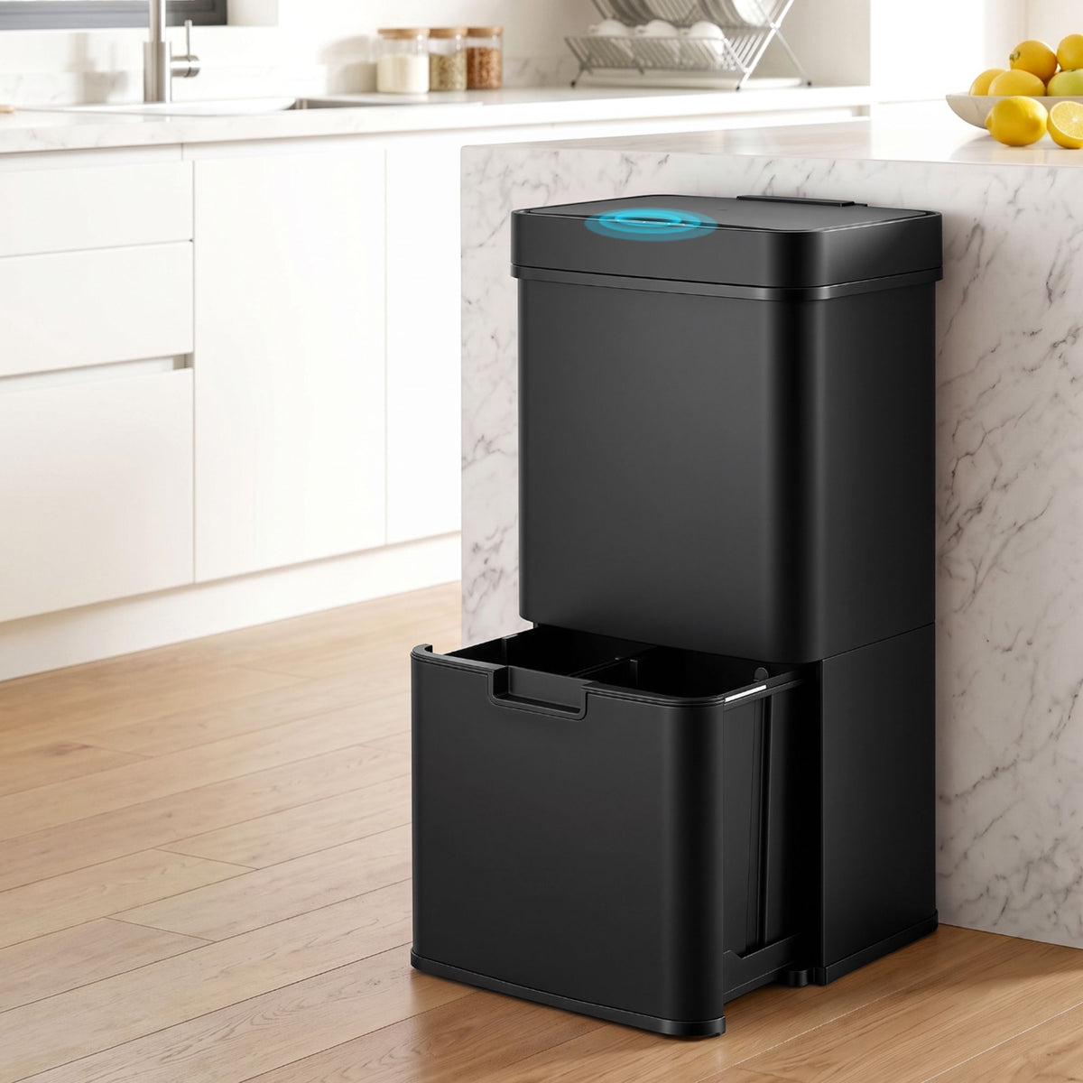 72L Sensor Bin 4-in-1 Compartment Stainless Steel Trash Can - Black