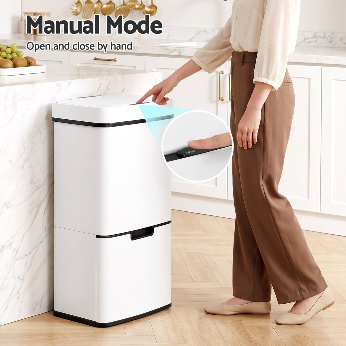 72L Sensor Bin 4-in-1 Compartment Stainless Steel Trash Can - White