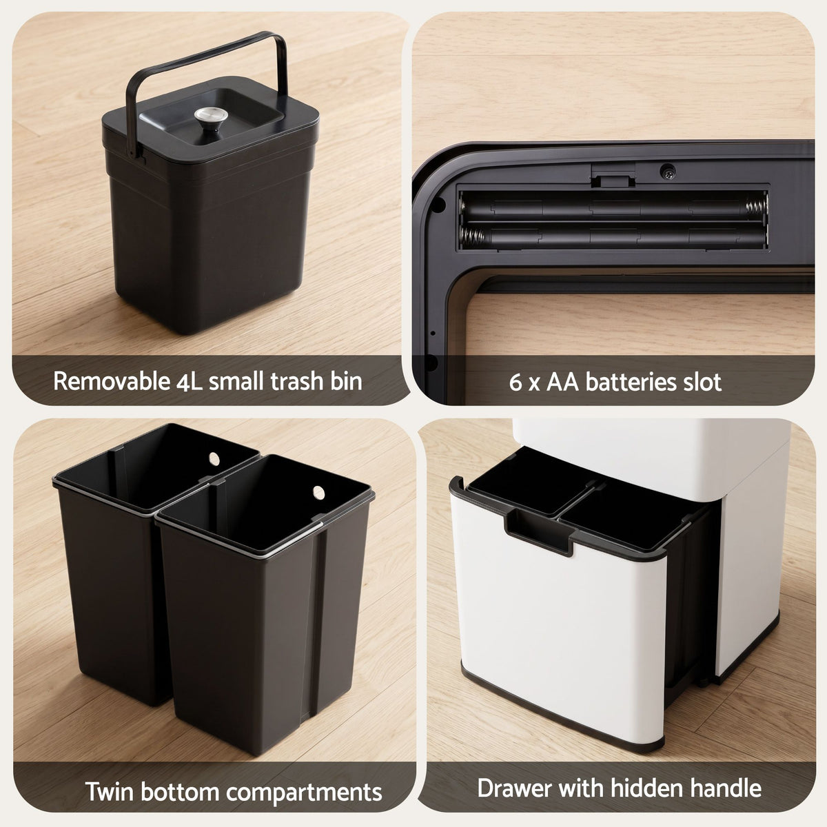 72L Sensor Bin 4-in-1 Compartment Stainless Steel Trash Can - White