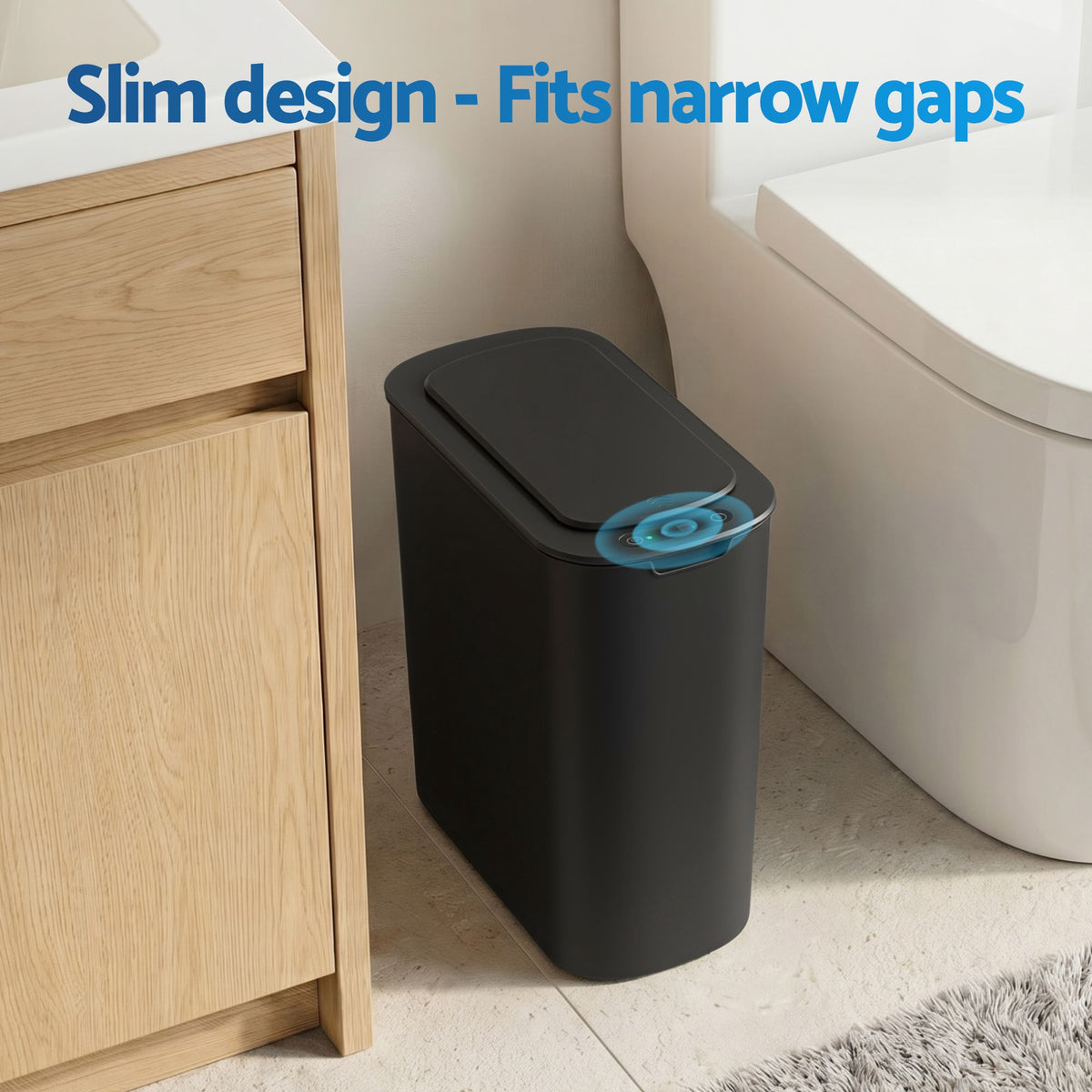 Automatic Motion Sensor Kitchen Trash Bin with Lid 11L Slim Touchless Garbage Can with Liner Holder - Black