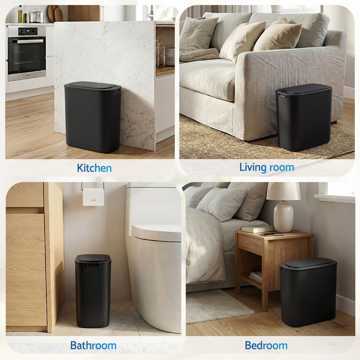 Automatic Motion Sensor Kitchen Trash Bin with Lid 11L Slim Touchless Garbage Can with Liner Holder - Black