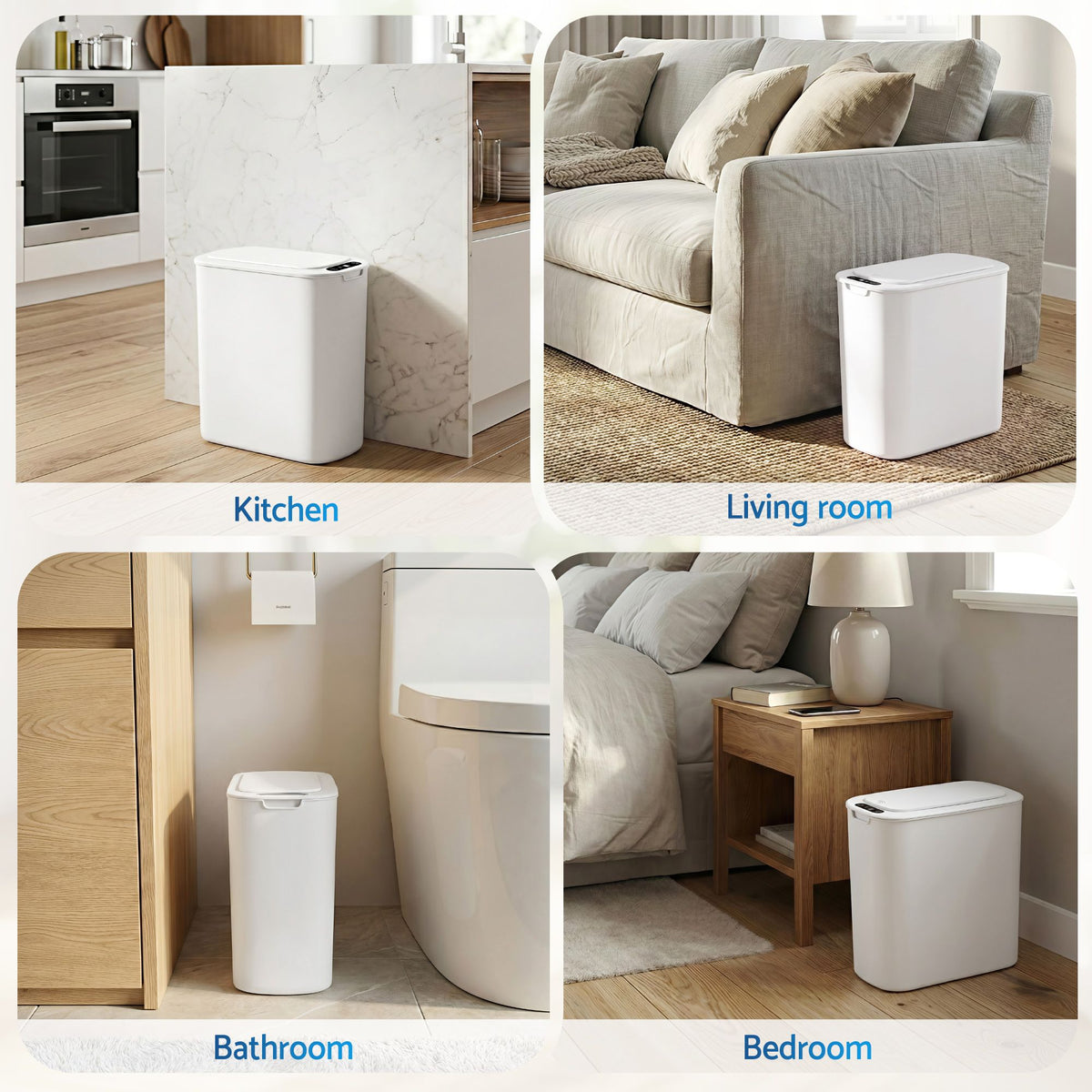 Automatic Touchless 11L Motion Sensor Kitchen Trash Bin with Lid and Liner Holder - White
