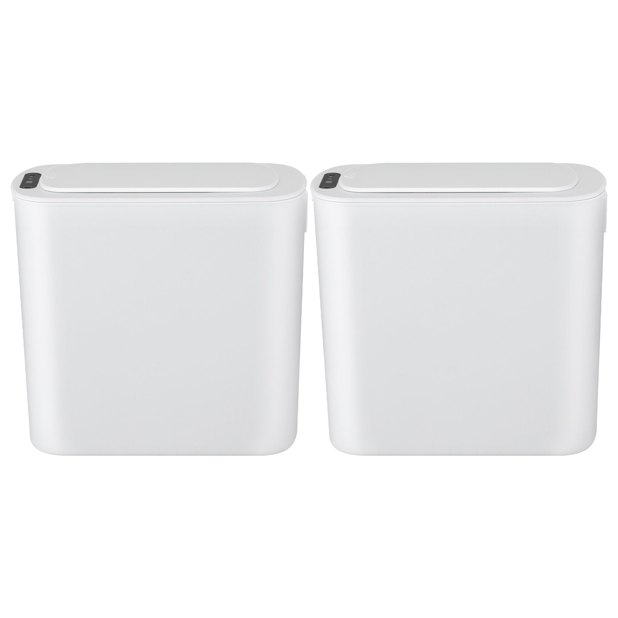 Automatic Trash Bin 2PCS with Lid 11L Motion Sensor Kitchen Bin Touchless Garbage Can Modern White Plastic Slim Rubbish Bin with Liner Holder for Kitchen, Home, Office