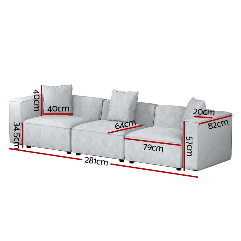 Modular Sofa Chaise Set 3-Seater Grey