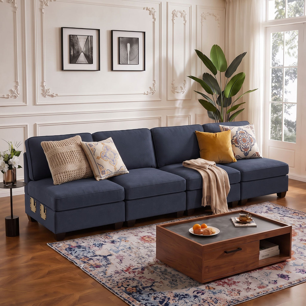 4 Seater Modular Sofa Set Sectional with Easy Assembly - Dark Grey