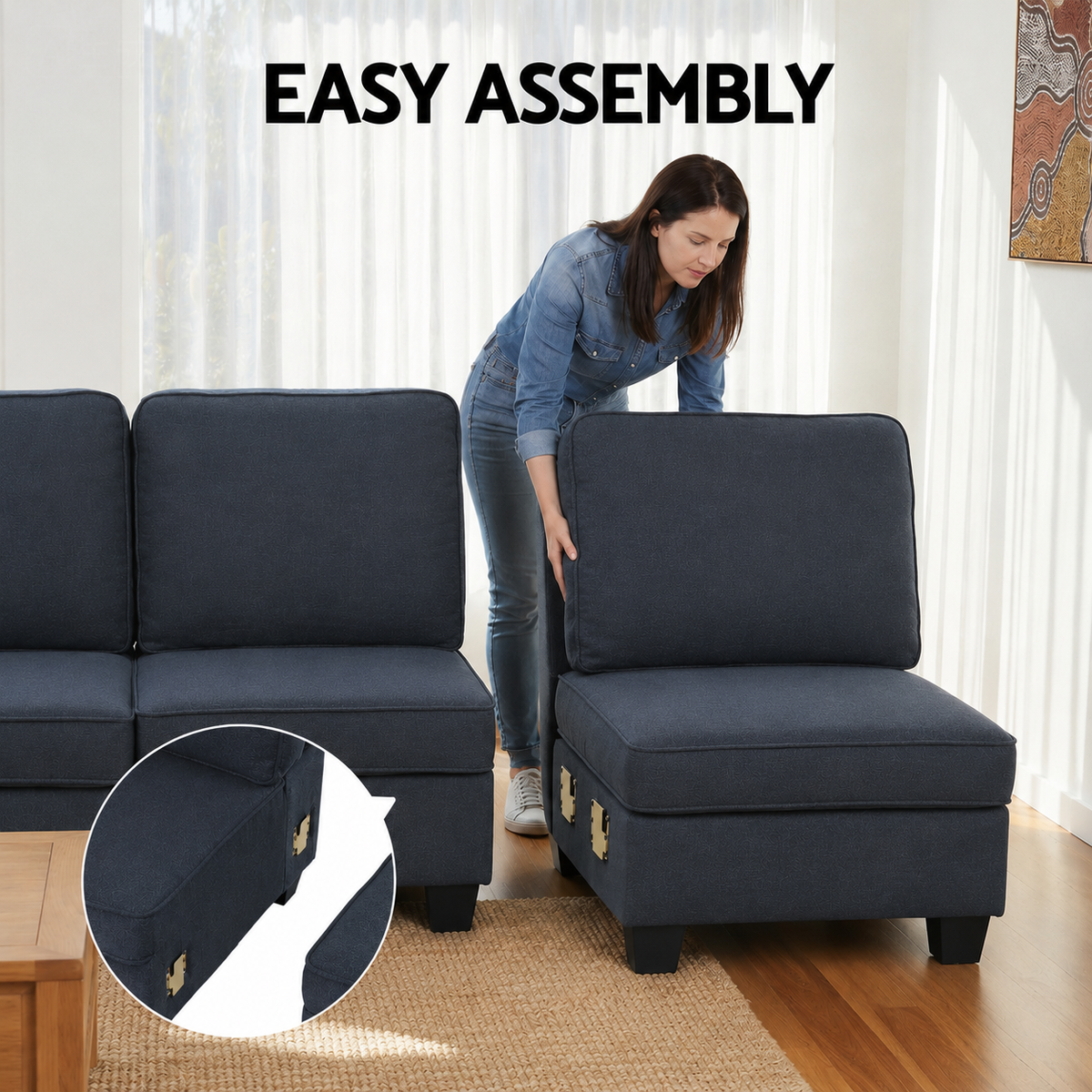 4 Seater Modular Sofa Set Sectional with Easy Assembly - Dark Grey
