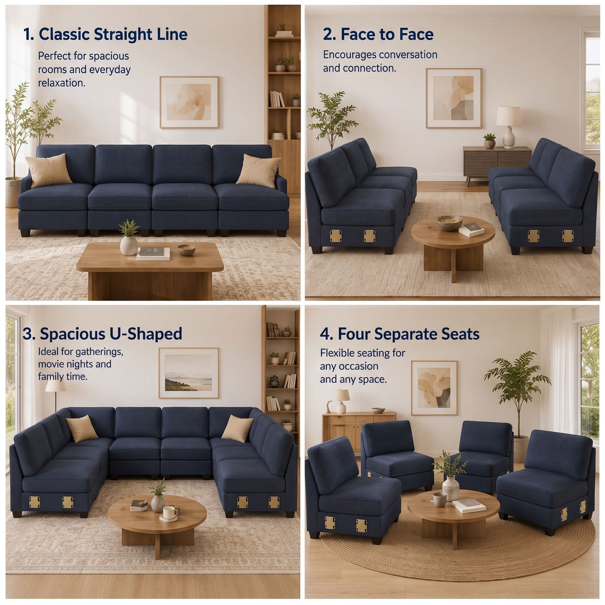 4 Seater Modular Sofa Set Sectional with Easy Assembly - Dark Grey
