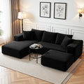 Modular Corduroy Sofa Bed with Ottoman Sectional Boneless Couch for Living Room - Black