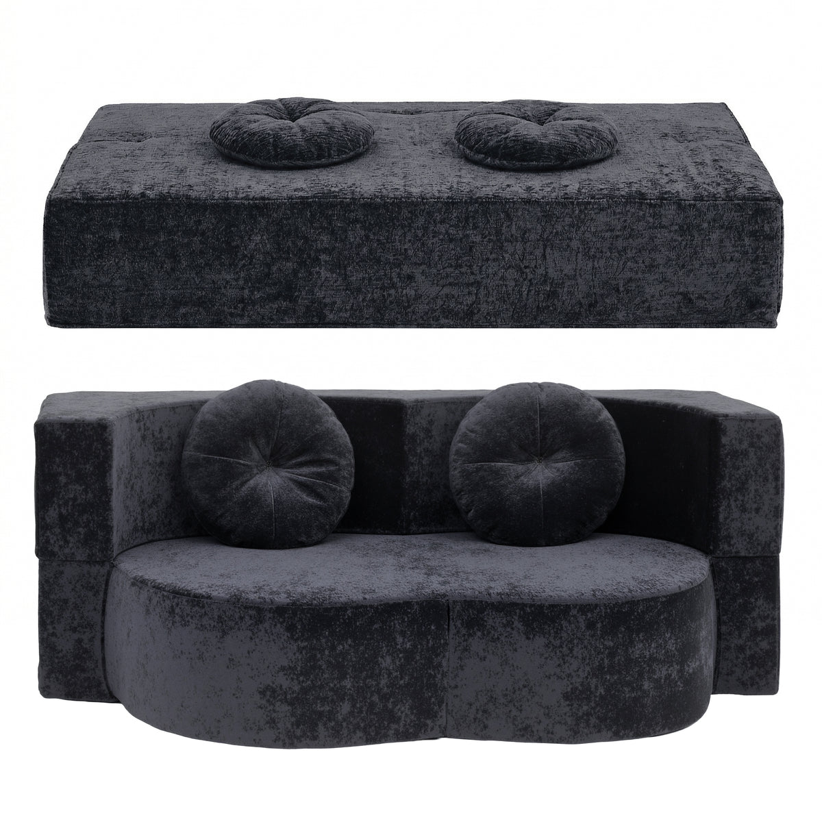 2 in 1 Convertible Boneless Folding Sofa Bed with High Density Sponge and 2 Pillows - Grey
