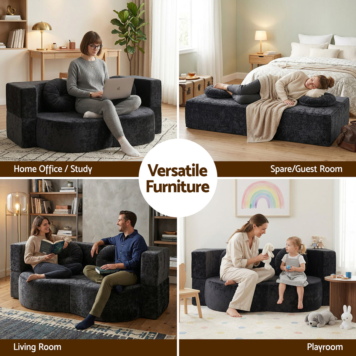 2 in 1 Convertible Boneless Folding Sofa Bed with High Density Sponge and 2 Pillows - Grey