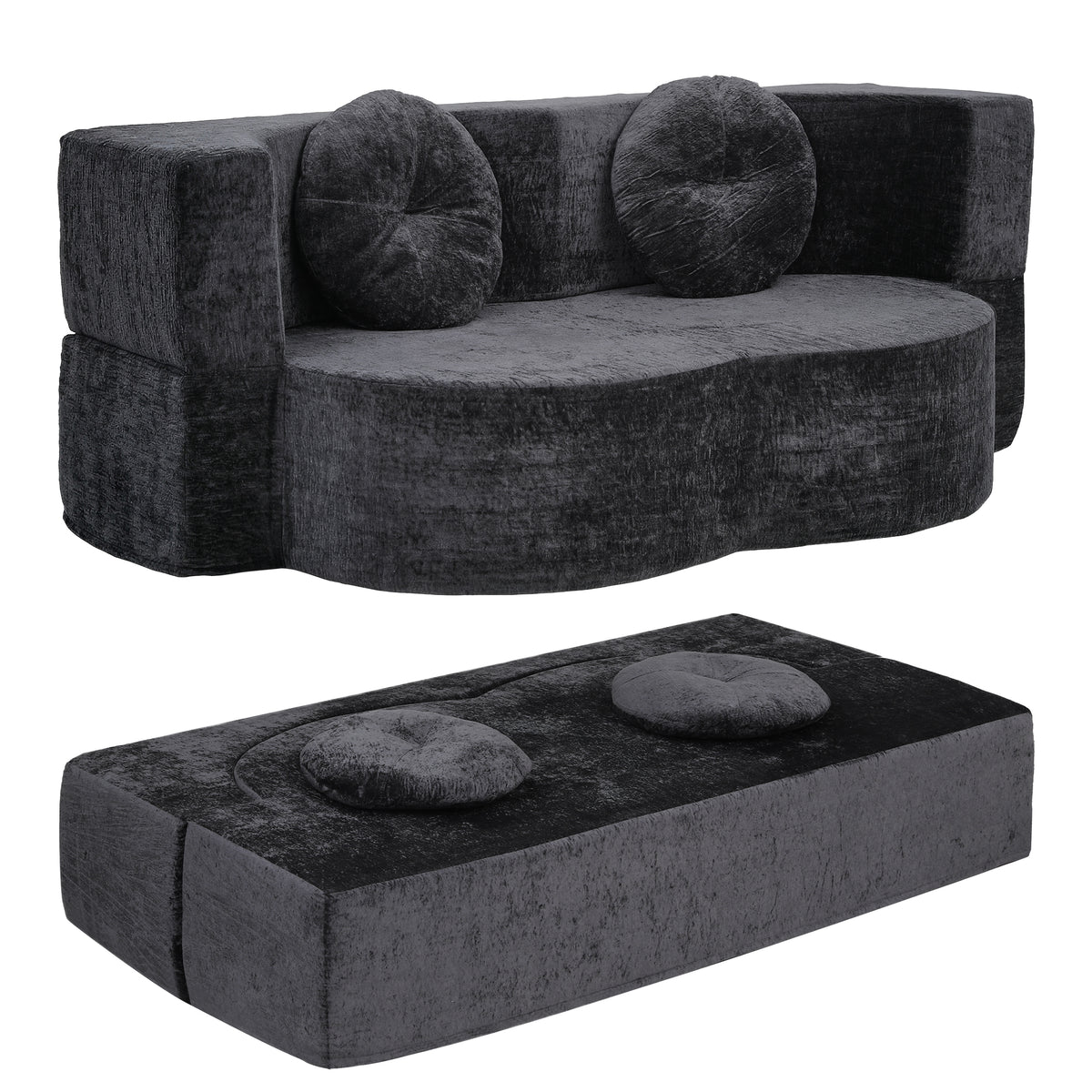 2 in 1 Convertible Boneless Folding Sofa Bed with High Density Sponge and 2 Pillows - Grey