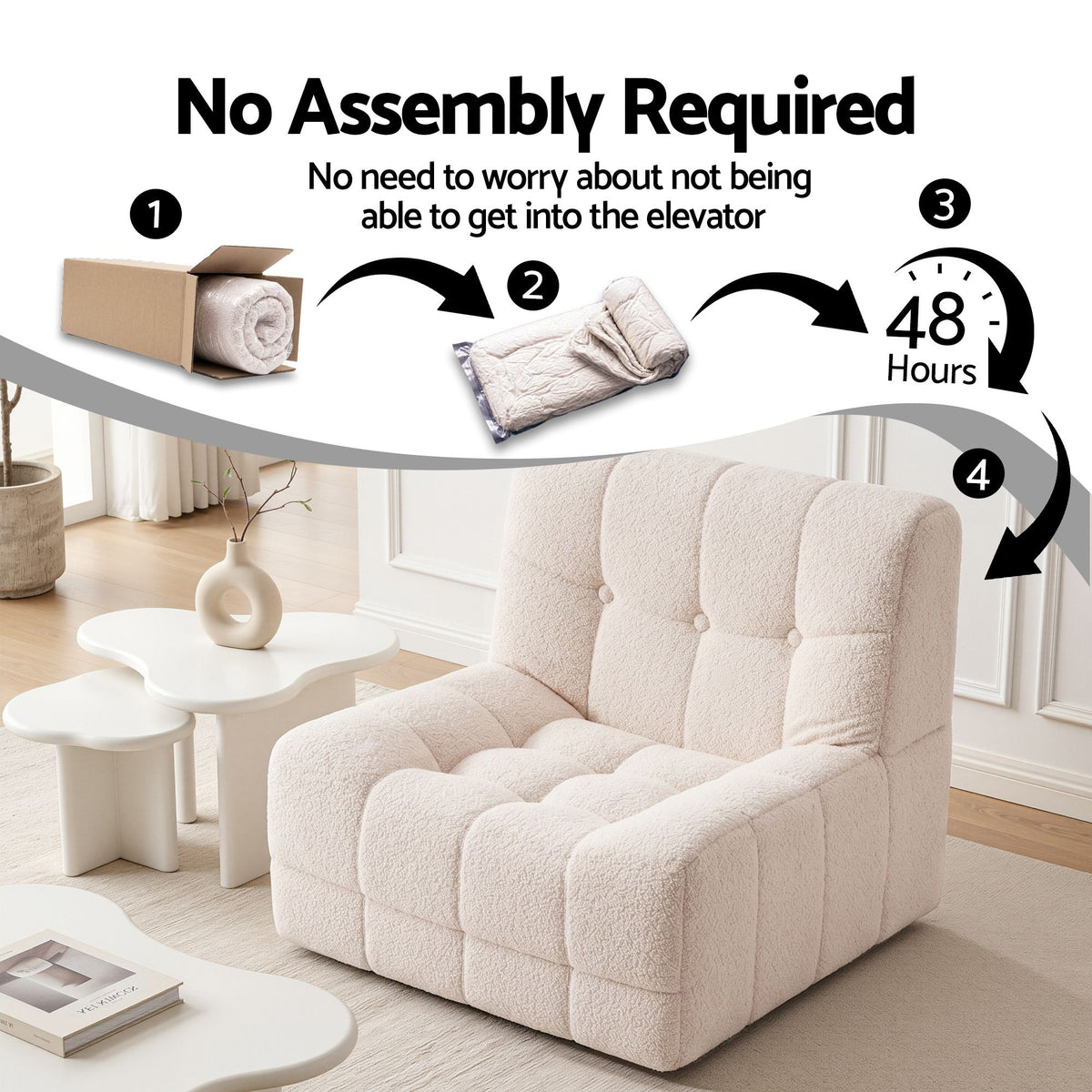 Set of 3 Modular Boneless Sofa Couches No Assembly - White