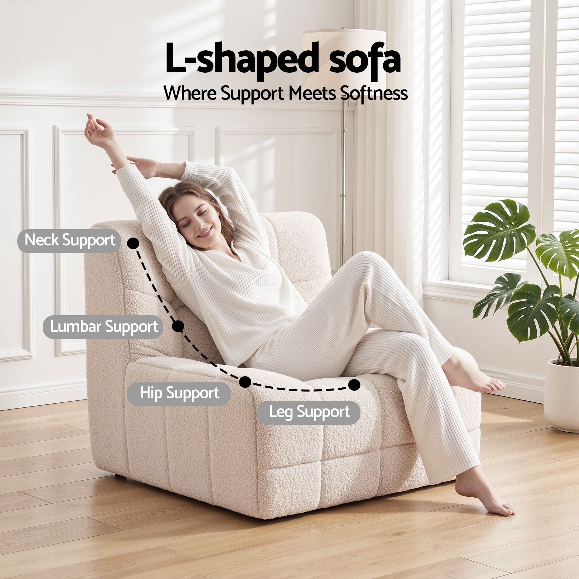 Set of 3 Modular Boneless Sofa Couches No Assembly - White