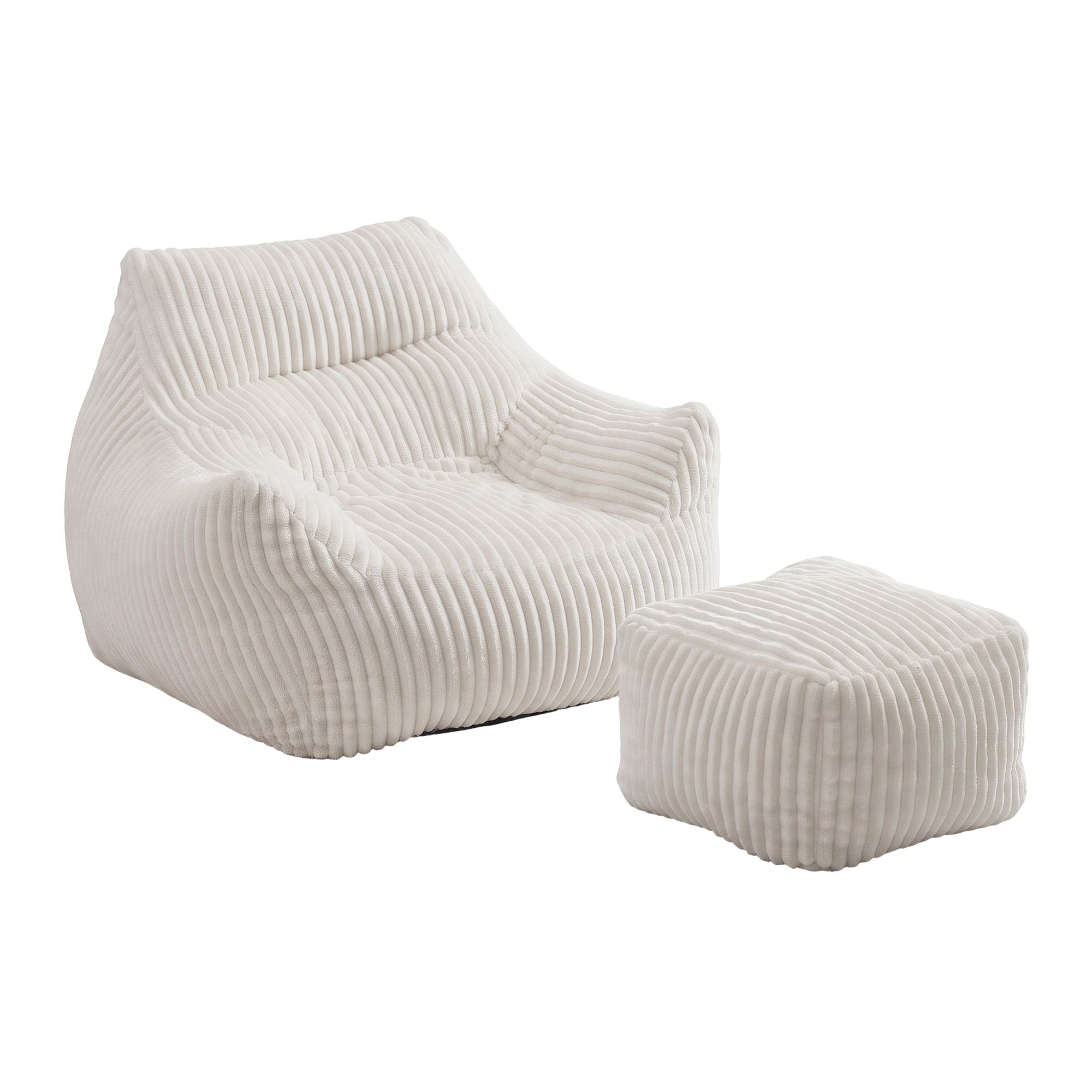 Bean Bag Sofa w/Ottoman Corduroy for Adults Teens White
