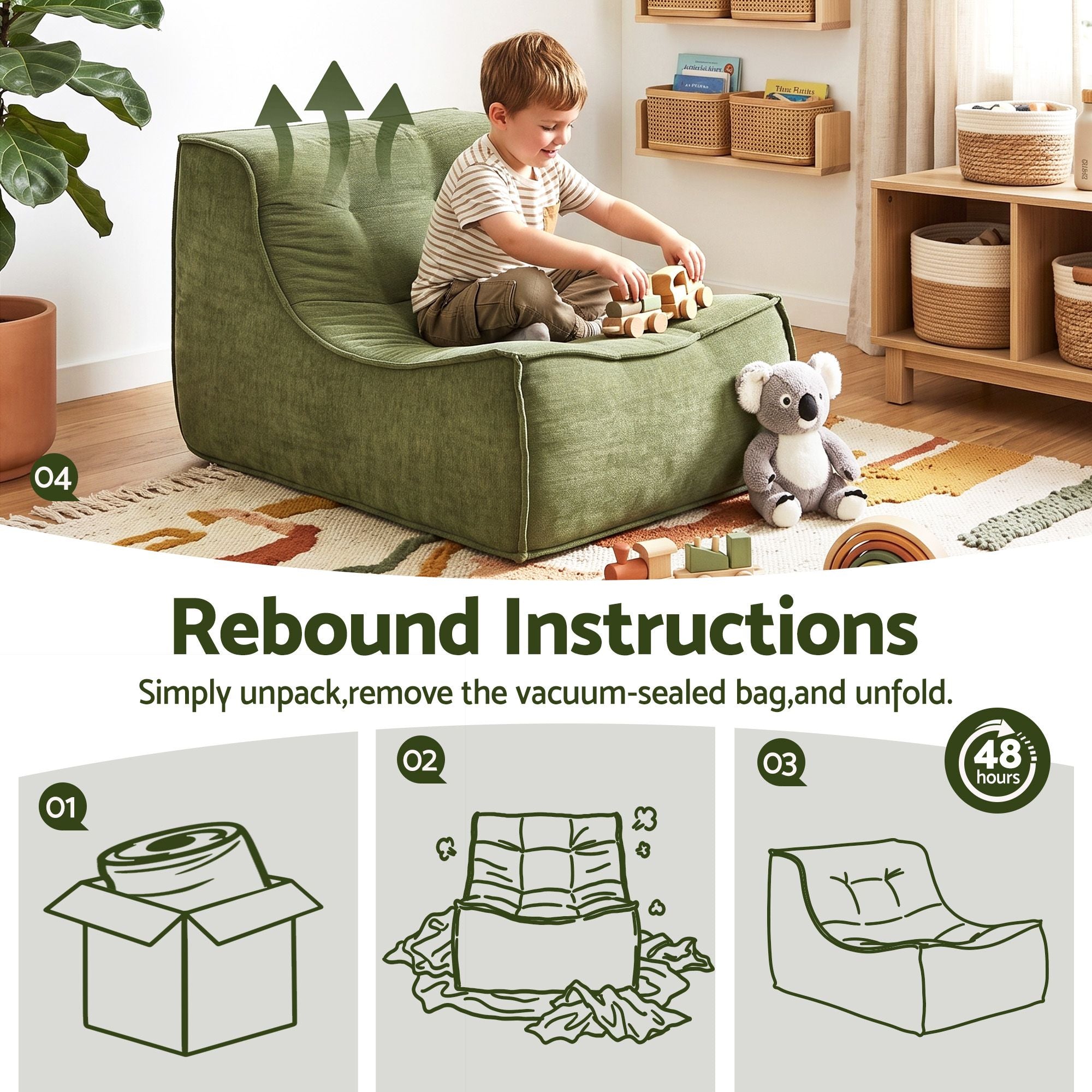 Floor Sofa Armless Chenille No Assembly Removable Cover Green