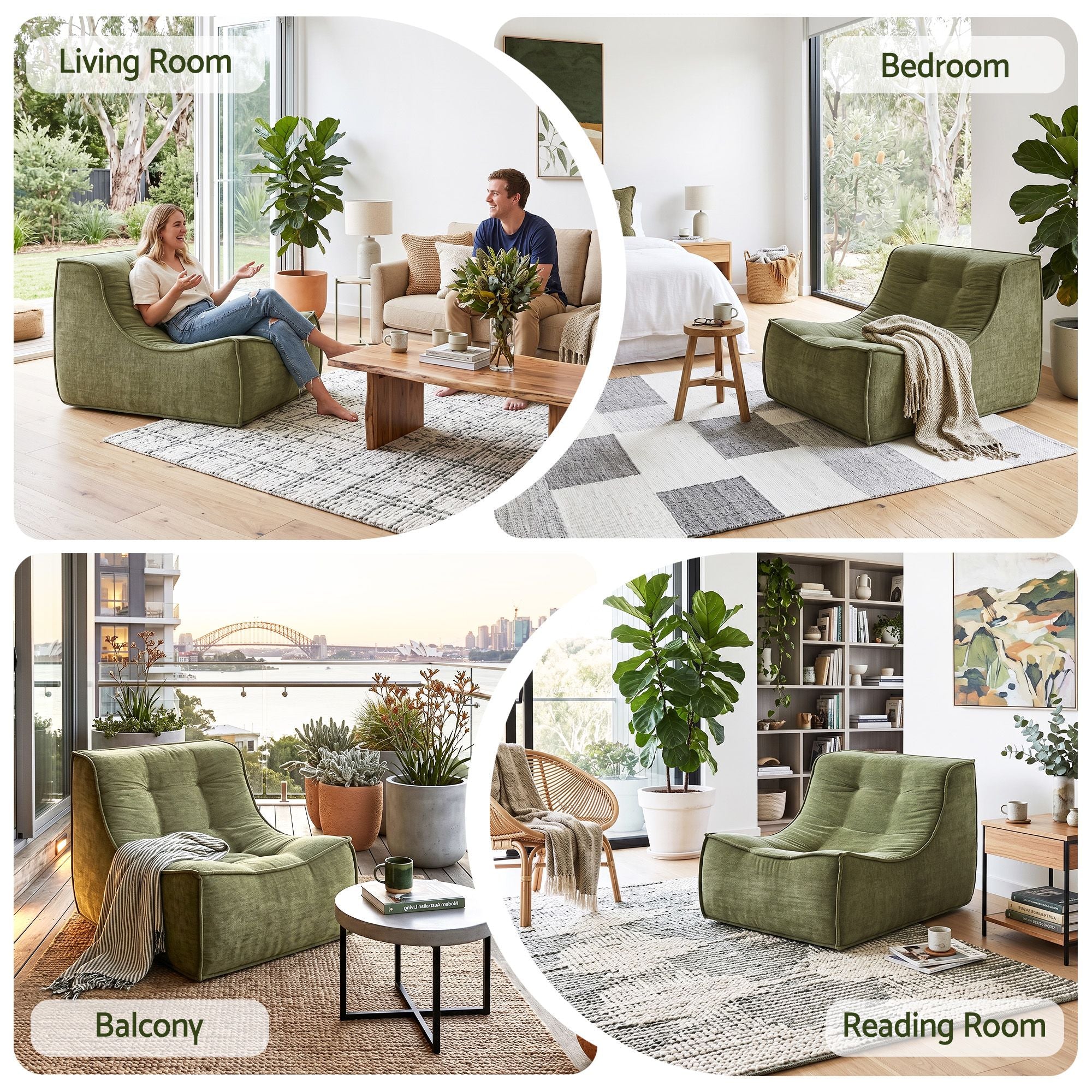Floor Sofa Armless Chenille No Assembly Removable Cover Green