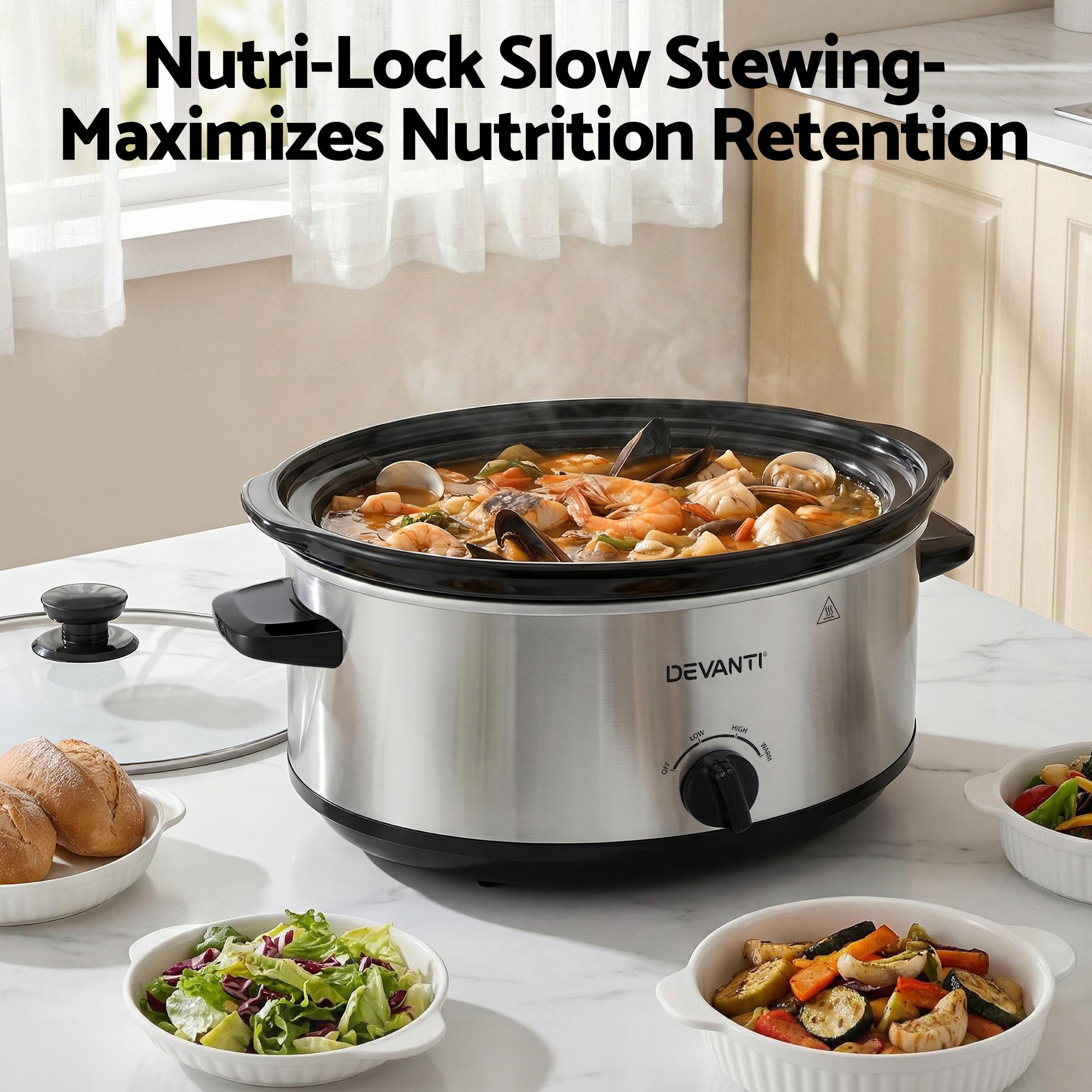 6.5L Electric Slow Cooker Multi Cooker with 3 Heat Settings & Keep Warm - Silver