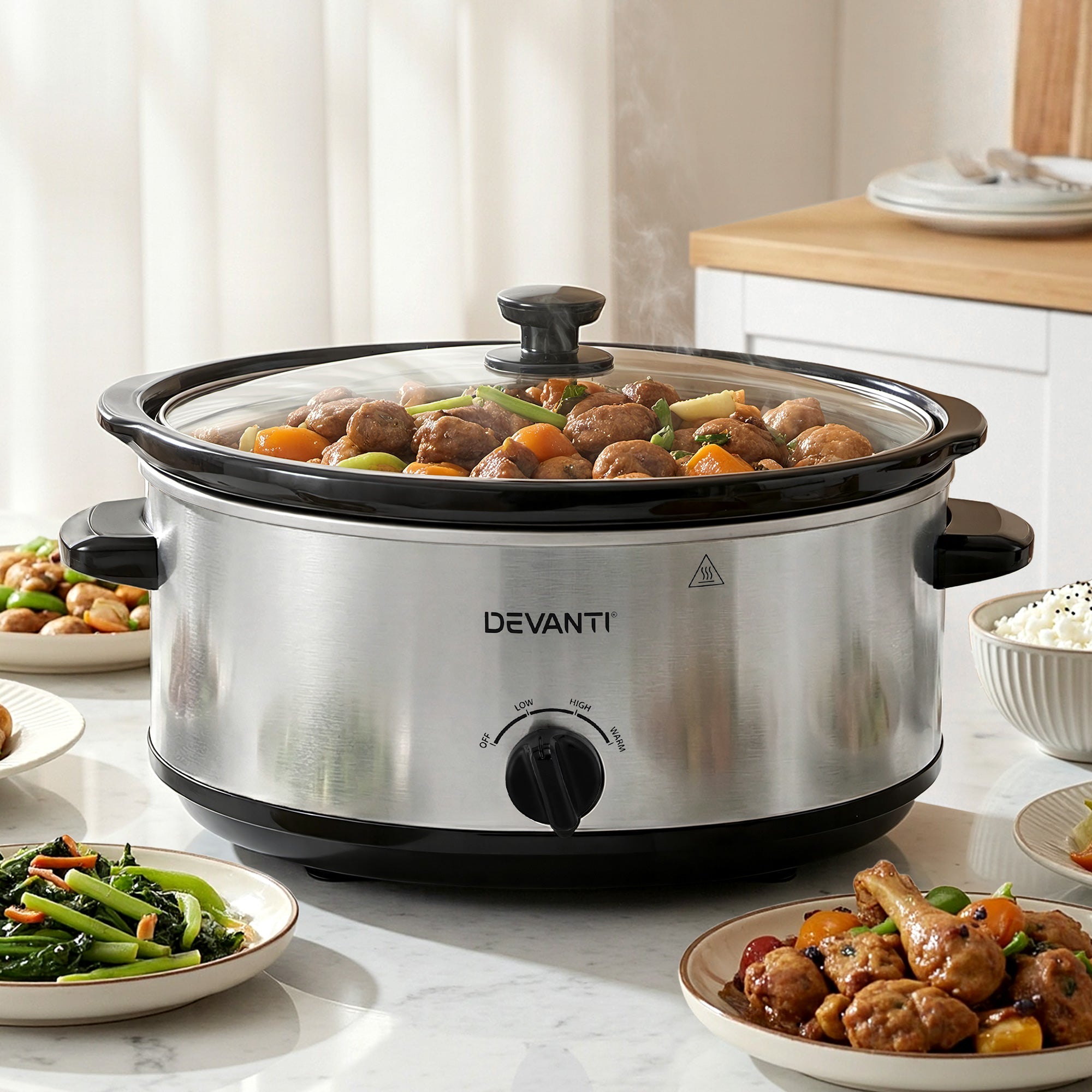 6.5L Electric Slow Cooker Multi Cooker with 3 Heat Settings & Keep Warm - Silver