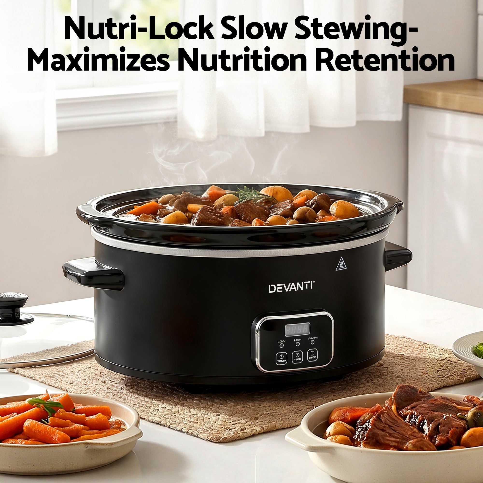 5.6L Electric Slow Cooker Multi Cooker with 3 Heat Settings and Keep Warm - Black