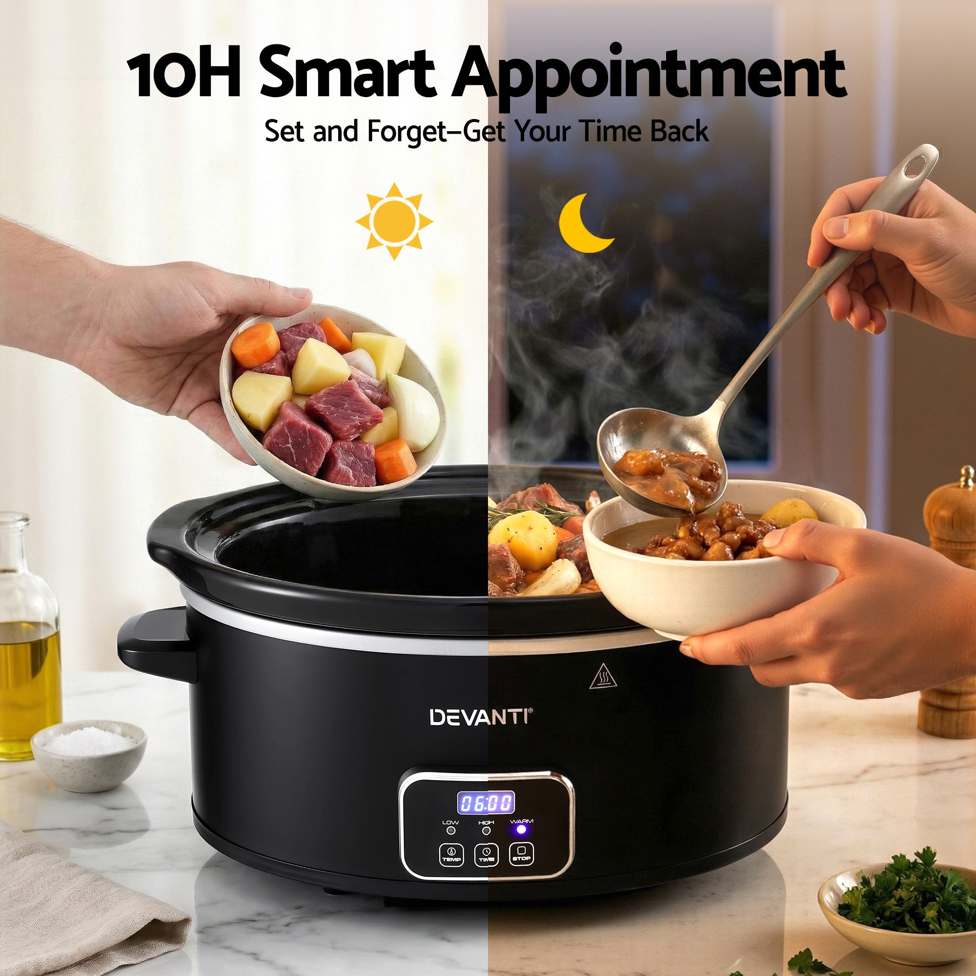 5.6L Electric Slow Cooker Multi Cooker with 3 Heat Settings and Keep Warm - Black
